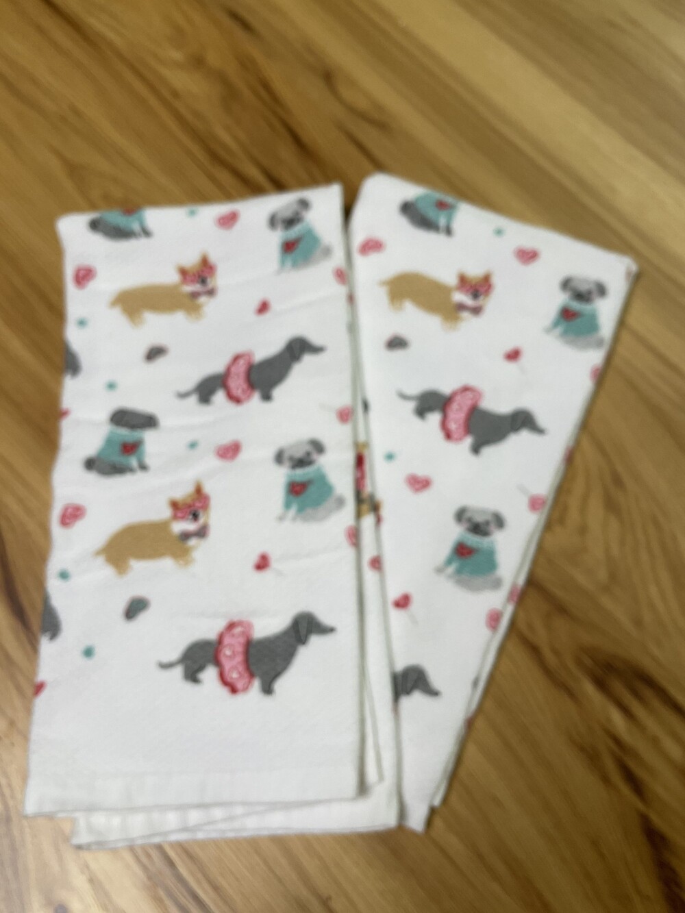 Set of 2 Dog Pattern Kitchen Towels 100% Cotton White